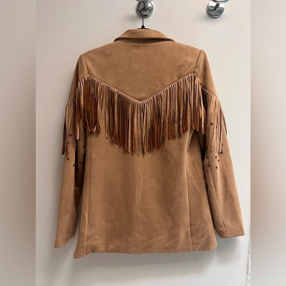 BLUE B Women’s Camel Fringe Studded Long Sleeve Blazer Jacket - Size small - Picture 6 of 8